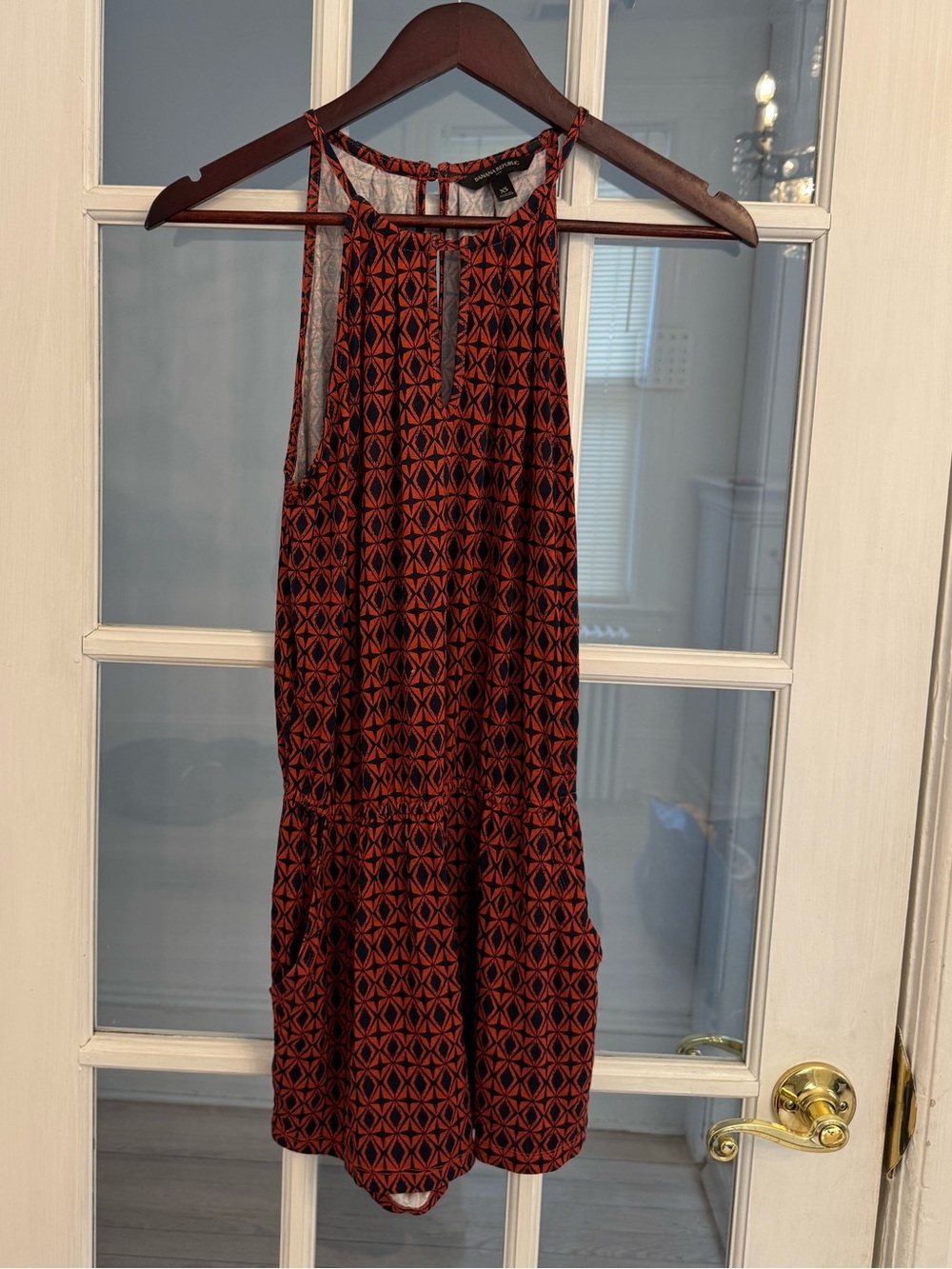 BANANA REPUBLIC Women’s Red Boho Print Sleeveless Keyhole Romper Size XS